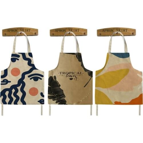 Linen Kitchen Flower Household Apron Nordic Plant Printing Bib Baking Accessories Restaurant Oil-proof Women Sleeveless Apron