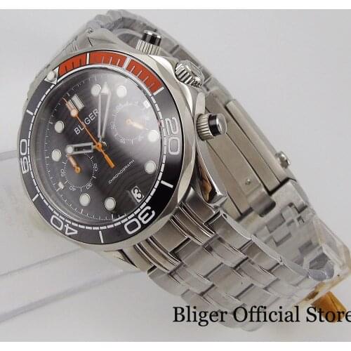BLIGER Brand Quartz Wristwatch Men Watch Sapphire Glass Chronograph Date Rotating Bezel Mental Band