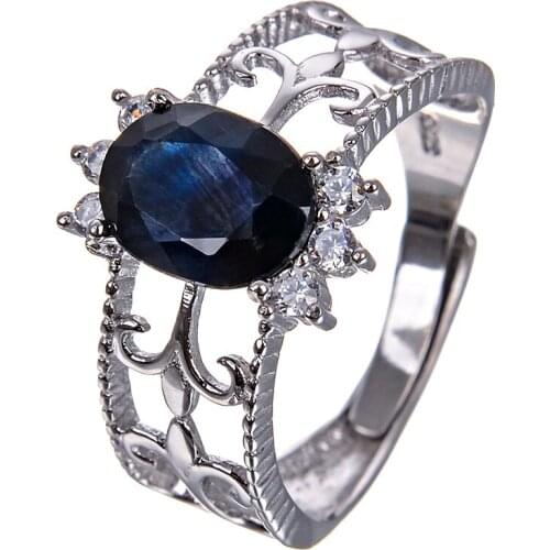 Natural blue sapphire ring Free shipping Natural real blue sapphire 925 sterling silver 6mm*8mm