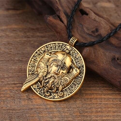 Teamer New Arrival Odins Huginn and Muninn Crow Valhalla Runic Viking Pendant Necklace Mens Wicca Amulet Jewelry
