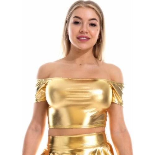 New style one shoulder vest metallic sexy slim-fitting short-sleeve top women Colorful Shiny vest