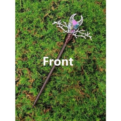 Witch Accessories Staff Wooden Hair Hairpin Branch Moon Pentagram Crystal Hair Stick Irregular Multicolored Crystal Staff Gift