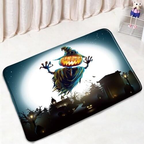 Horror Ghost Bathroom Mat Creative Pumpkin Fantasy Village Halloween Decor Non-Slip Flannel Bath Kitchen Doorway Aisle Carpet