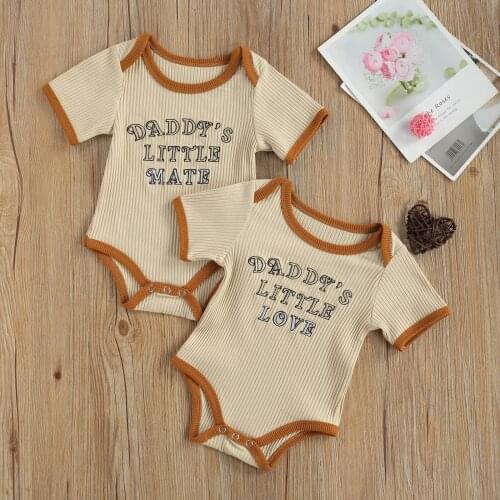 Newborn Infant Ribbed Romper, Baby Boys Girls Embroidery Letter Pattern Short Sleeve Round Neck Playsuit