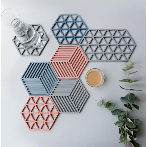 Chic Silicone Coaster Cup Hexagon Mats Pad Heat-insulated Bowl Placemat Home Decor Desktop Eco-friendly Japanese Simple 1PCS