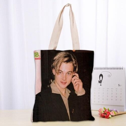 Custom Leonardo DiCaprio 02 Tote Bag Foldable Shopping Bag Reusable Eco Large Unisex Canvas Fabric Shoulder Bag Tote 03-18