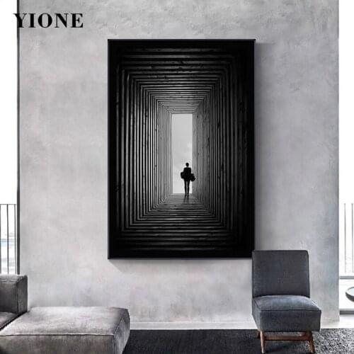 Modern Black and White Building Canvas Picture The End Of Time Space Art Figure Wall Painting Prints Decoration Poster for Room