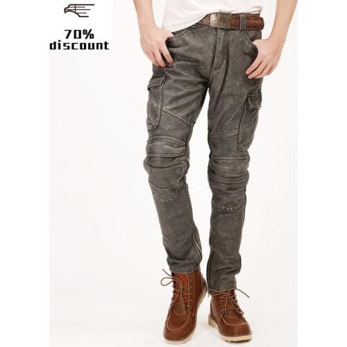 2020 Vintage Grey Men American Casual Style Motorcycle Leather Trousers Plus Size 4XL Genuine Thick Cowhide Pants FREE SHIPPING