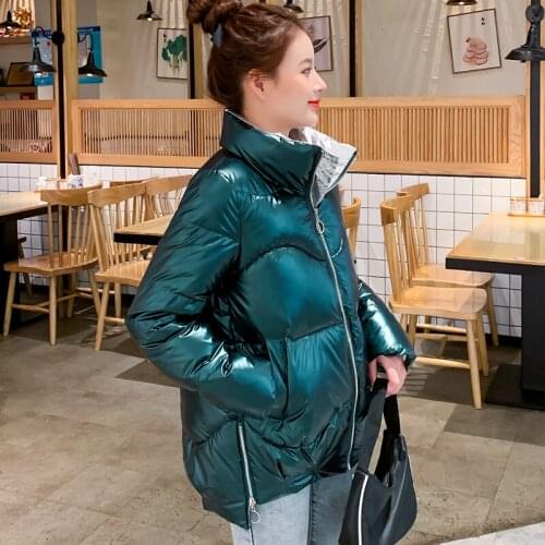 Stand Collar Womens Jackets Solid Puffer Parkas Female Winter Loose Thick Cotton Padded Overcoat Casual Coat Ladies