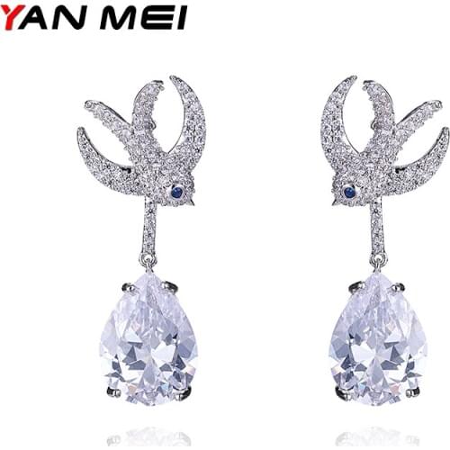 YANMEI Water Drop AAA Cubic Zirconia Dangle Earrings For Women Fly Birds Rhinestone Earrings Fashion Jewelry YME7631Y