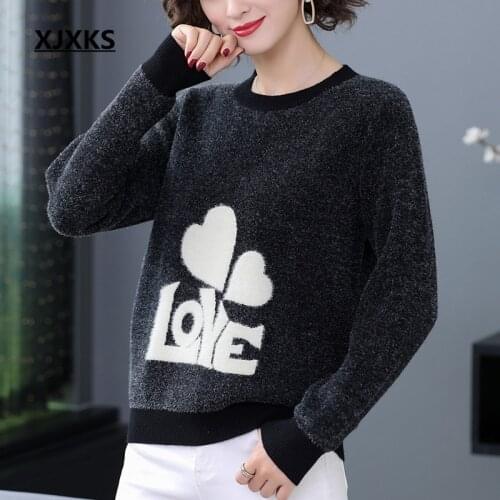XJXKS Winter thick warm cashmere knitted sweater women pullover 2020 new fashion printing casual women sweater