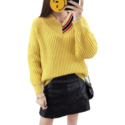 Womens Sweater 2019 V-neck Autumn And Winter New Solid Color Loose long-sleeved womens Sweaters And Pullovers Vestidos LXJ426
