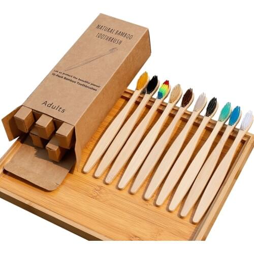 10Pcs Toothbrush Eco-Friendly Rainbow Bamboo Soft Fibre Toothbrush Biodegradable Teeth Brush Solid Bamboo Handle Toothbrush