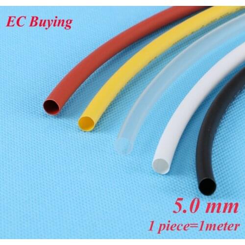 1m /pcs 5mm Heat Shrink Tubing Wire Wrap Heat-Shrink Tube 2:1 Thermo Jacket Insulation Matierial Black White Yellow Clear Red
