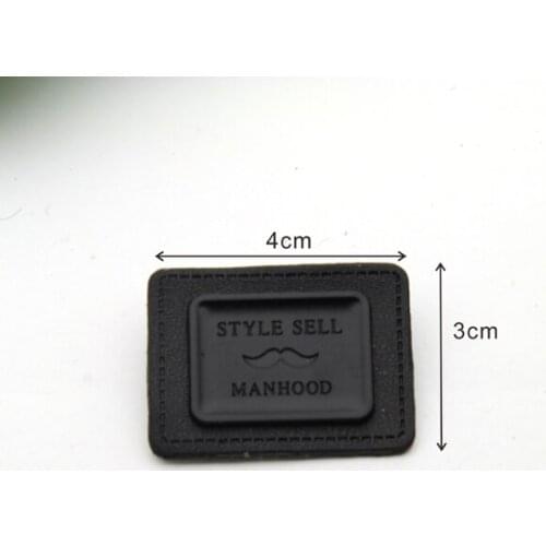 25pcs/lot black PU leather sew on Badges labels with matt black metal plates manhood clothing label for jeans/jacket PLB-003