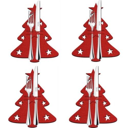4PCS Christmas Tree Cutlery Bag Exquisite Tableware Holder Organizer Christmas Table Knife Fork Holder Xmas Party Decoration