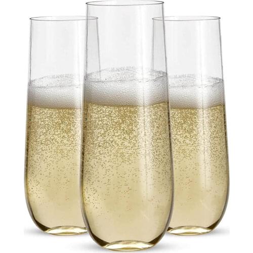 4 Pcs Handleless Plastic Champagne Cup 9 oz PET Shatterproof and Shatterproof Disposable Glasses Bar Wedding Party Supplies