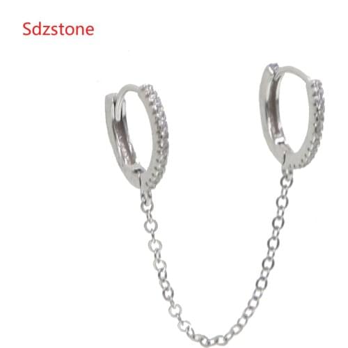 Authentic 925 Sterling Silvler Tassel Chain Earring Girlfriend Gift Fine Silver Jewelry Double Drop Chain Cz Ear Wire Earrings