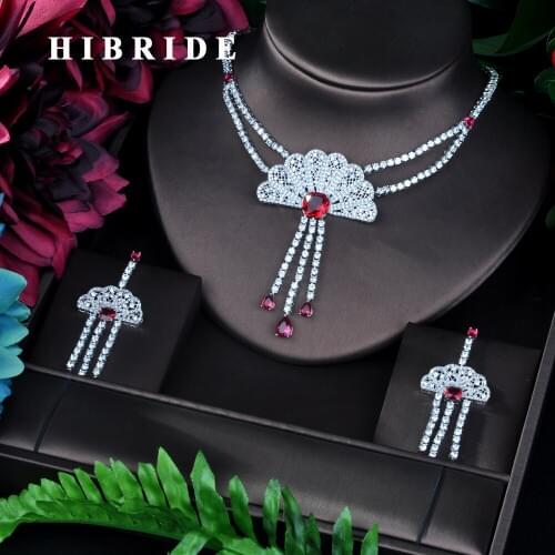 HIBRIDE Big Brand Luxury Design dubai jewelry sets white color Fashion Womens Wedding Necklace Jewelry Set