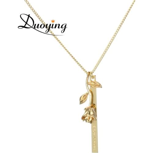 Duoying Personalized Bar Necklace Rose Flower Custom Name Necklace Engrave different Language Women Supplier