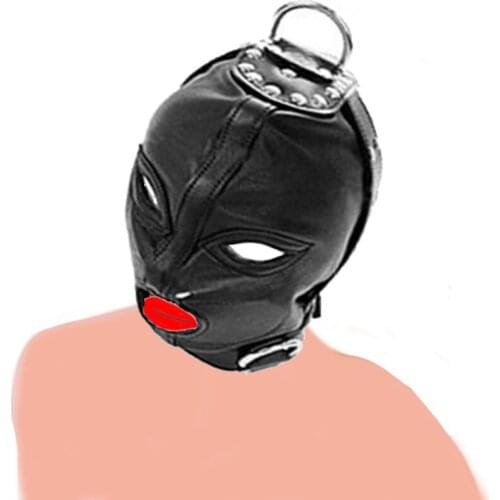 Fetish Open Eye And Mouth Hood Mask Adult Game Erotic Party Mask Hood Sexy PU Leather Masks BDSM Headgear Slave Bondage Sex Toys