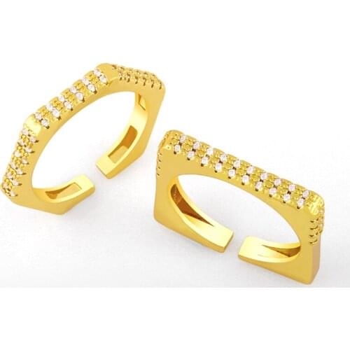 FLOLA Gold Plated Geometric Square Open Cuff Rings For Women Adjustable White Stone Finger Ring CZ Wholesale Jewelry Gift rigk75
