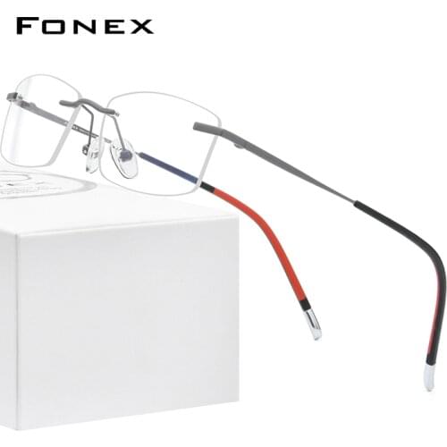 FONEX Rimless Titanium Glasses Men 2021 New Square Prescription Eyeglasses Frame Women Myopia Optical Eyewear 9608
