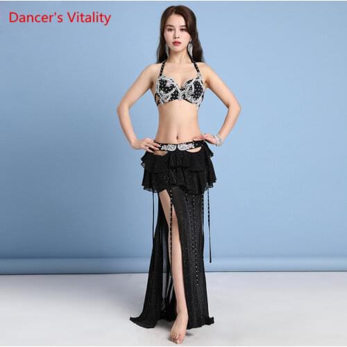 Belly Dance Suit Diamond Beaded Bra Sequins Skirt Performance Clothes Set Female Adult Oriental Dancewear Competition Clothing