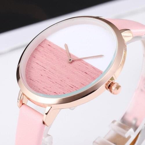Minimalist Watch Women Color Block Horizon Ultra Thin Round Dial Analog Quartz Watch Fashion Geometric Wrist Watch Pin Buckle
