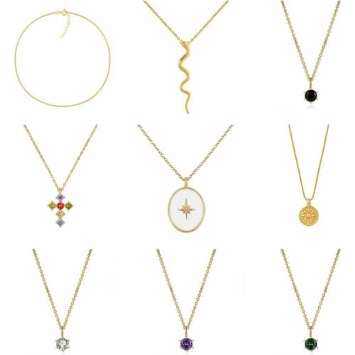 Trendy Copper Cross Snake Pendant Necklaces for Women Ladies Multilayer Clavicle Chain Necklace Colorful Zircon Colgante Collare