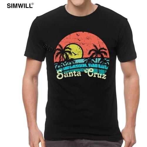 Retro California Santa Beach T Shirt Men Printed Cotton T-Shirt Short Sleeve Retro Vintage Summer Tee 70s Cotton Surfer Tshirt