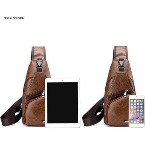 Mens Fashion Crossbody Single Shoulder Bag USB Sports Outdoor Casual Chest Bags