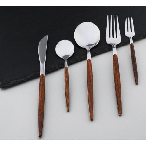 304 Dinnerware Set Stainless Steel Wooden Tableware Silverware Glossy Knife Fork Flatware Dishwasher Luxury Magic Cutleries