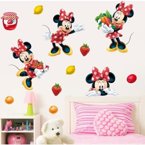 Cartoon minnie vegetable and fruit sauce wall stickers for kids rooms home decor disney wall decals pvc mural art diy posters