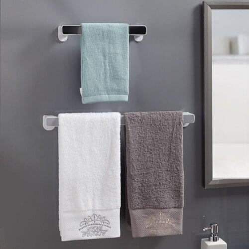 Wall-mounted Towel Rack Self-adhesive Towel Holder Rack Hanger Bathroom Towel Bar Roll Holder Hanging Hook Bathroom Organizer