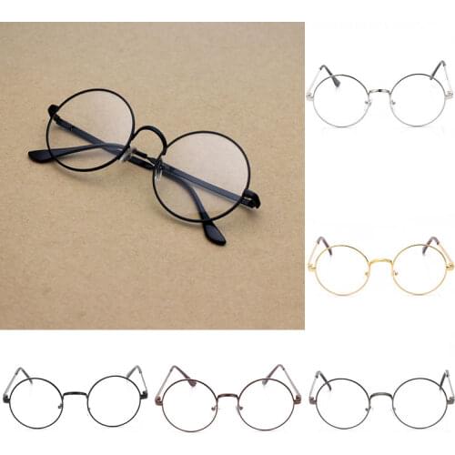 Retro Fashion Unisex Round Spectacle Frame Eyeglasses Decorative Glasses Large Round Transparent Lens Glasses Metal Eyeglass