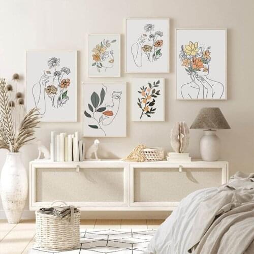 Nordic Simple Feminine Line Art Wall Poster Abstract Flower Plant Leaf Canvas Painting Living Room Home Decoration Cuadros