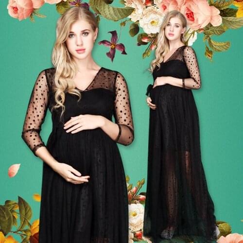 Maternity Dress Black Maternity Photography Props Maternity Dot Lace Dresses Pregnancy Sleeveless V-Neck Summer Pregnant Dress
