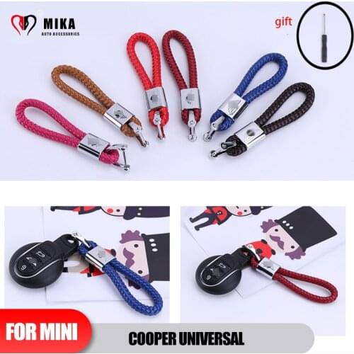 Braided Key Rope For Mini Cooper Universal F55 F56 F60 R56 R60 Chain Ring Pendant Zinc Alloy Leather Auto Car Styling Accessorie