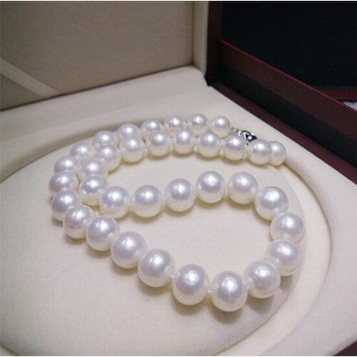 Genuine 12-13MM natural freshwater pearl necklace Necklace round super light send mom 925 Silver clasp