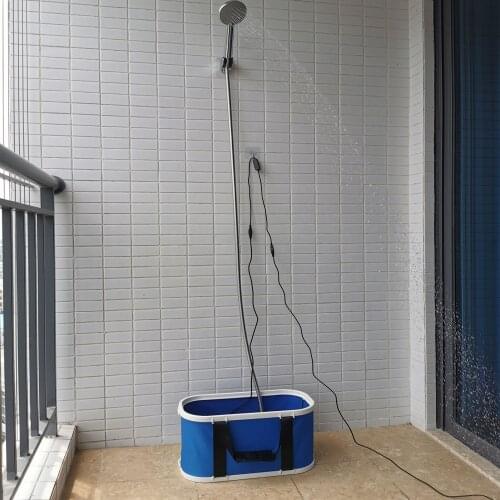 Portable Shower Set Bathe Folding Bucket Water Pump and Shower Power Adapter Hose Outdoor Multi-purpose Bathing Set for Camping