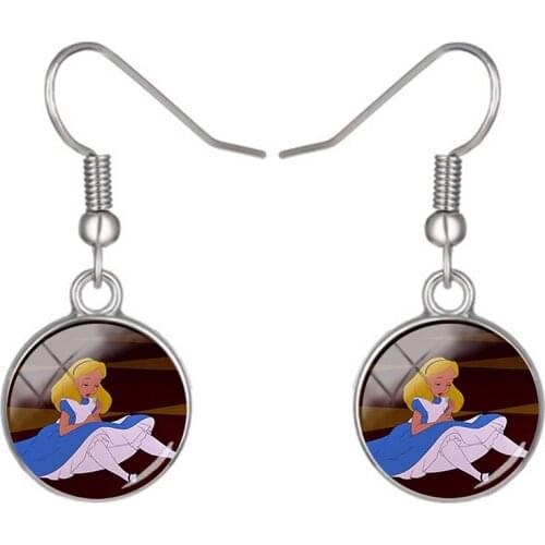 Disney Simple Pendant Earrings Alice In Wonderland Handmade Glass Cabochon Pendant Earrings Jewelry