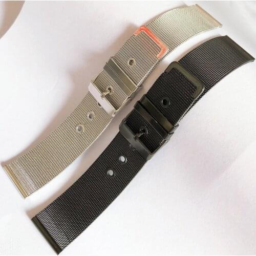Milanese Loop Strap Watchband 20mm 22mm Silver Black Pin Buckle Universal Stainless Steel Replacement Band Metal Watch Accessori