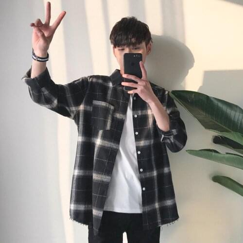 Hip hop Plaid Shirts Oversized Long Sleeve Shirt Men Women Casual Plaid Flannel Burr Shirts Harajuku Male Strip Shirts