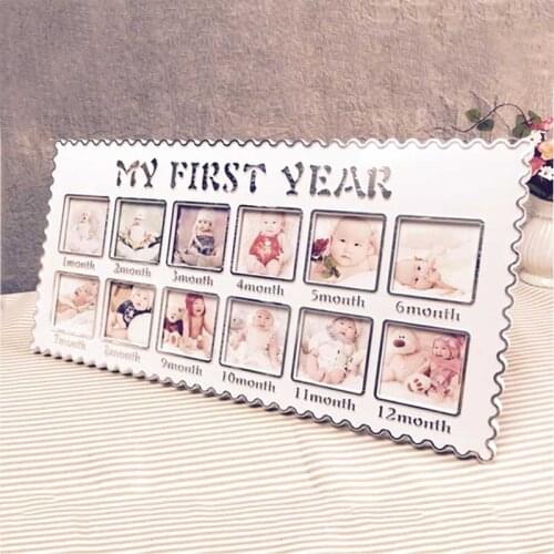 Creative DIY 0-12 Month Baby "MY FIRST YEAR" Photo Frame Baby Souvenirs Display Crystal Photo Frame for Baby Photography Props