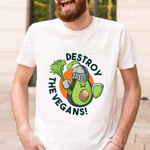 Destroy The Vegans Funny Anti Vegan T Shirt Avocado Humor Graphic Shirt 100% Cotton