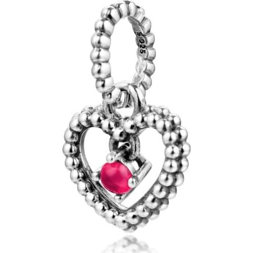 Dark Red Beaded Heart Beads fits For Bracelets Necklaces 100% 925 Sterling-Silver-Jewelry Charms Free Shipping