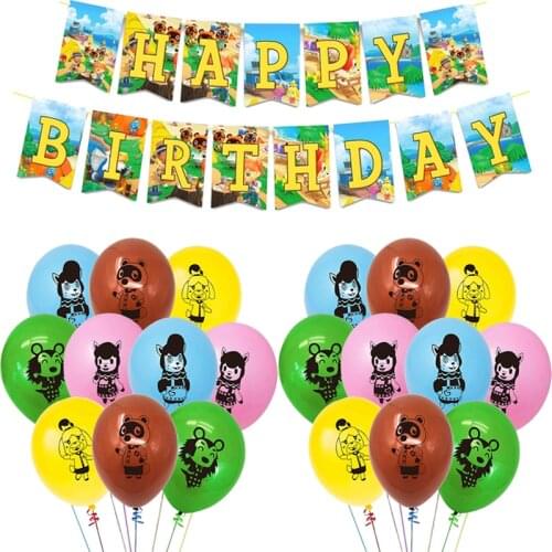 Animal Crossing Balloons Anime Jungle Animal Crossing Happy Birthday Banner Flag Latex Ballons Baby Shower Party Decor Kids Toys