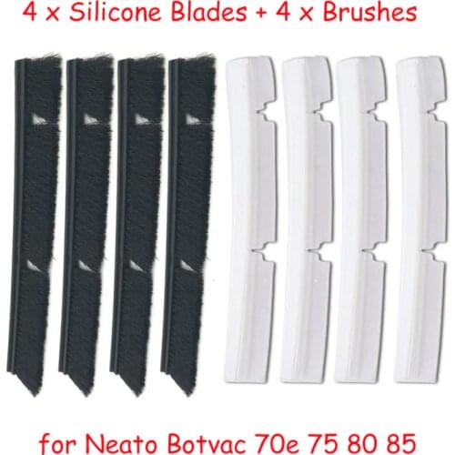 4*Silicone Blades+4*Brushes Replacement for Neato Botvac 70e 75 80 85 Vacuum Cleaner Parts accessories
