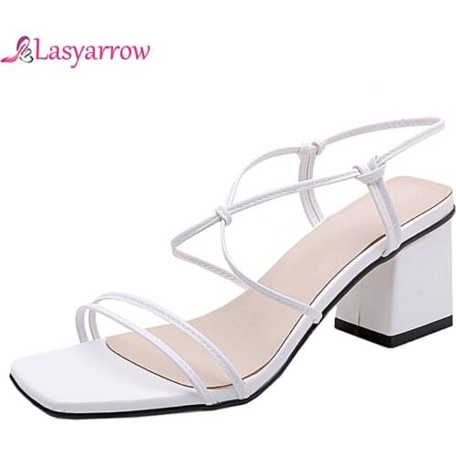 Lasyarrow 2019 new summer sandals square high heel slip on shoes shallow elegant ladies prom shoes rear strap women sandals J872